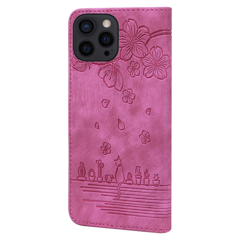 iPhone15 pro 手帳型 ケース ローズレッド