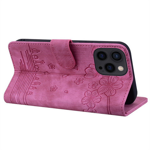 iPhone15 pro 手帳型 ケース ローズレッド