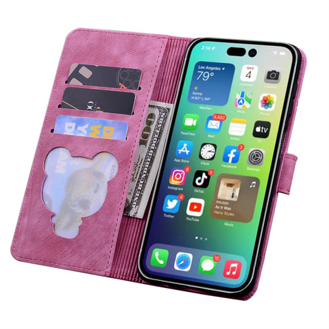 iPhone15 pro 手帳型 ケース ローズレッド
