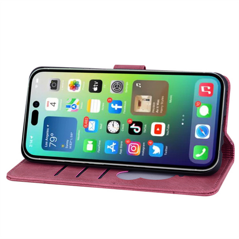iPhone15 pro 手帳型 ケース ローズレッド