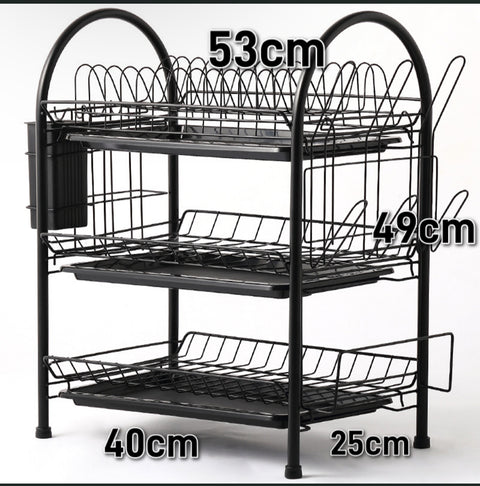 大容量 スリム 食器棚 水切り シンク上 食器 コンパクト 水切りかご 3段 幅40＊高さ49＊奥行25cm 水切りラック ブラック